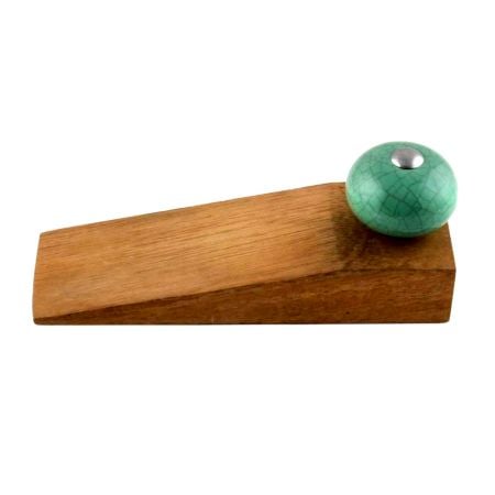 2 Pieces Sea Green Black Crackle Ceramic Wooden Door Stopper